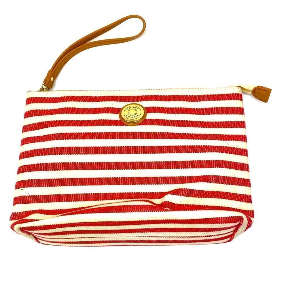 Tommy Hilfiger red striped canvas cosmetics bag